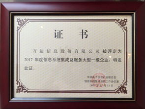 萬達(dá)信息股份再獲信息系統(tǒng)集成及服務(wù)大型一級企業(yè)證書，彰顯行業(yè)領(lǐng)先地位